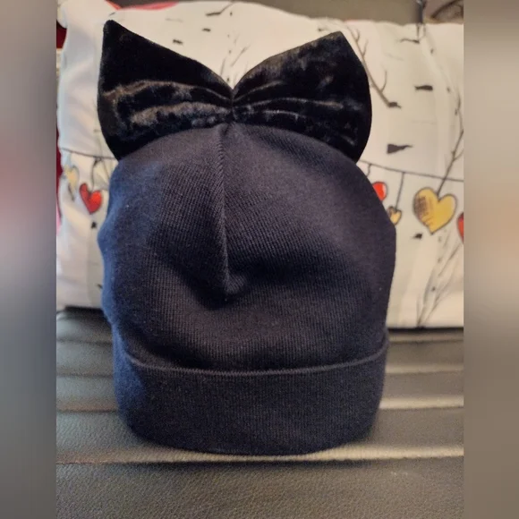 Federica Moretti Navy Knit Turquoise Bow Beanie Federica Moretti Navy Knit Beanie with Blue Bow | eBay main image 4